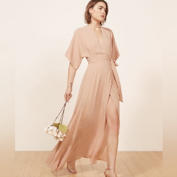 Reformation Winslow Maxi Wrap Dress S Pink Wedding Bridesmaid Fairy Feminine - Picture 1 of 12